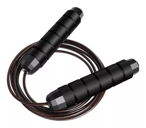 Corda De Pular Speed Rope Rolamento Cabo De Aço Profissional Rubber Fit Preto