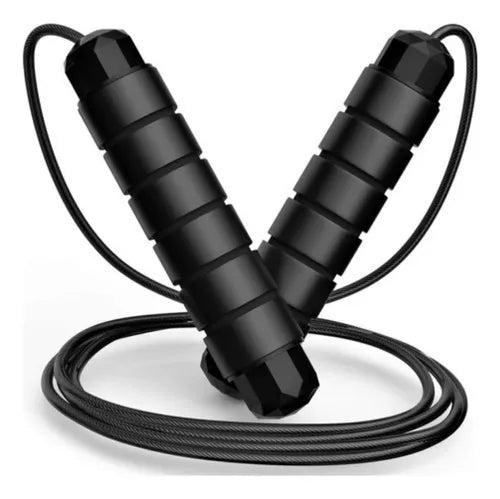 Corda De Pular Speed Rope Rolamento Cabo De Aço Profissional Rubber Fit Preto