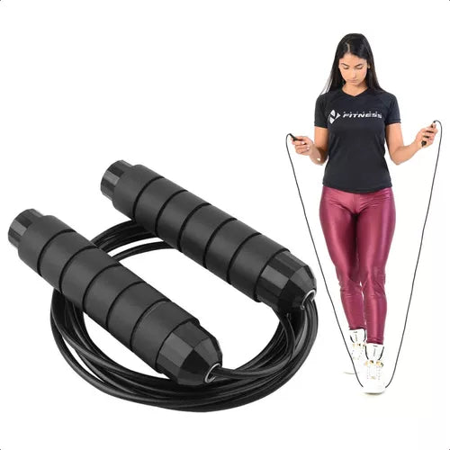 Corda De Pular Speed Rope Rolamento Cabo De Aço Profissional Rubber Fit Preto