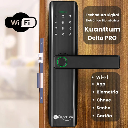 Fechadura Eletronica Digital Com Biometria Senha Kuantttum Delta Pro